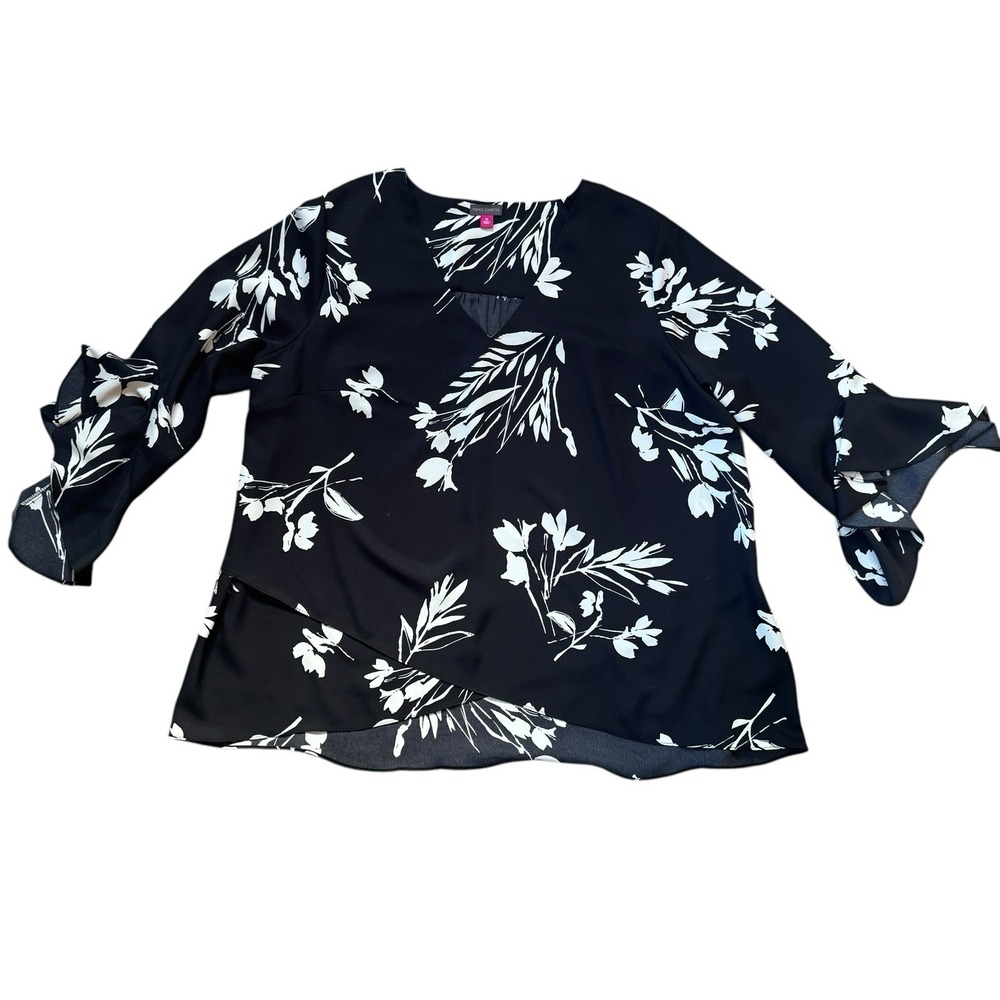 Vince Camuto Black Floral 3/4 Sleeve Top 2XL‎ Career Office Party Date Night